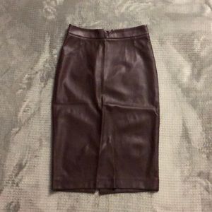 Burgundy Pencil Skirt Faux Leather